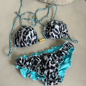Leopard Print Bikini with Blue Accents